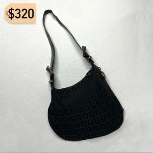 ✨✨✨✨SOLD✨✨✨✨ Fendi Zucchino Black Vintage RARE Mini Shoulder Hobo Pochette Bag
